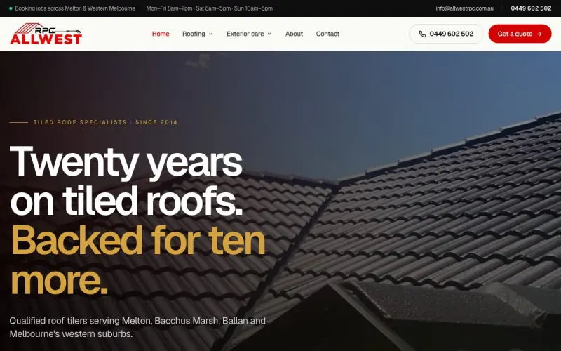 A roofing company website we built