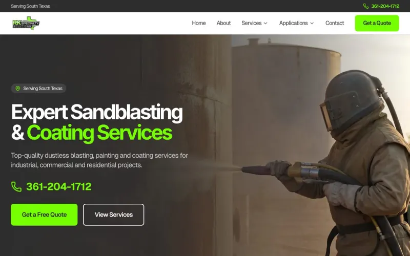 A sandblasting business website we built